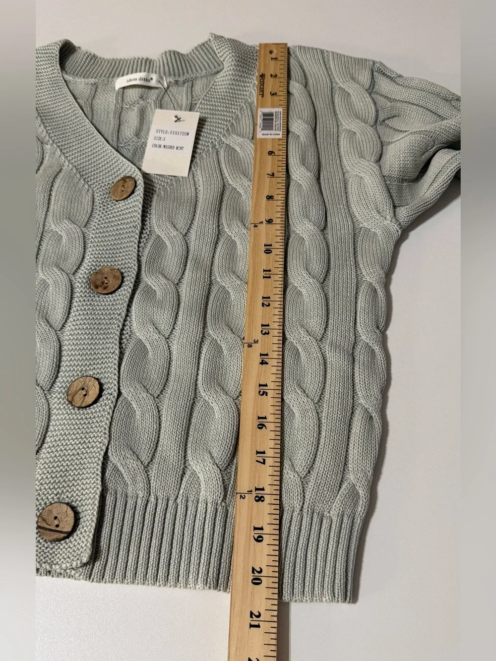 NWT Cable Knit V-Neck Button Cardigan - Mint - Picture 9 of 9